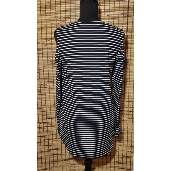 APT 9 - Black & White Striped Shoulder Out Shirt - Picture 4 of 4